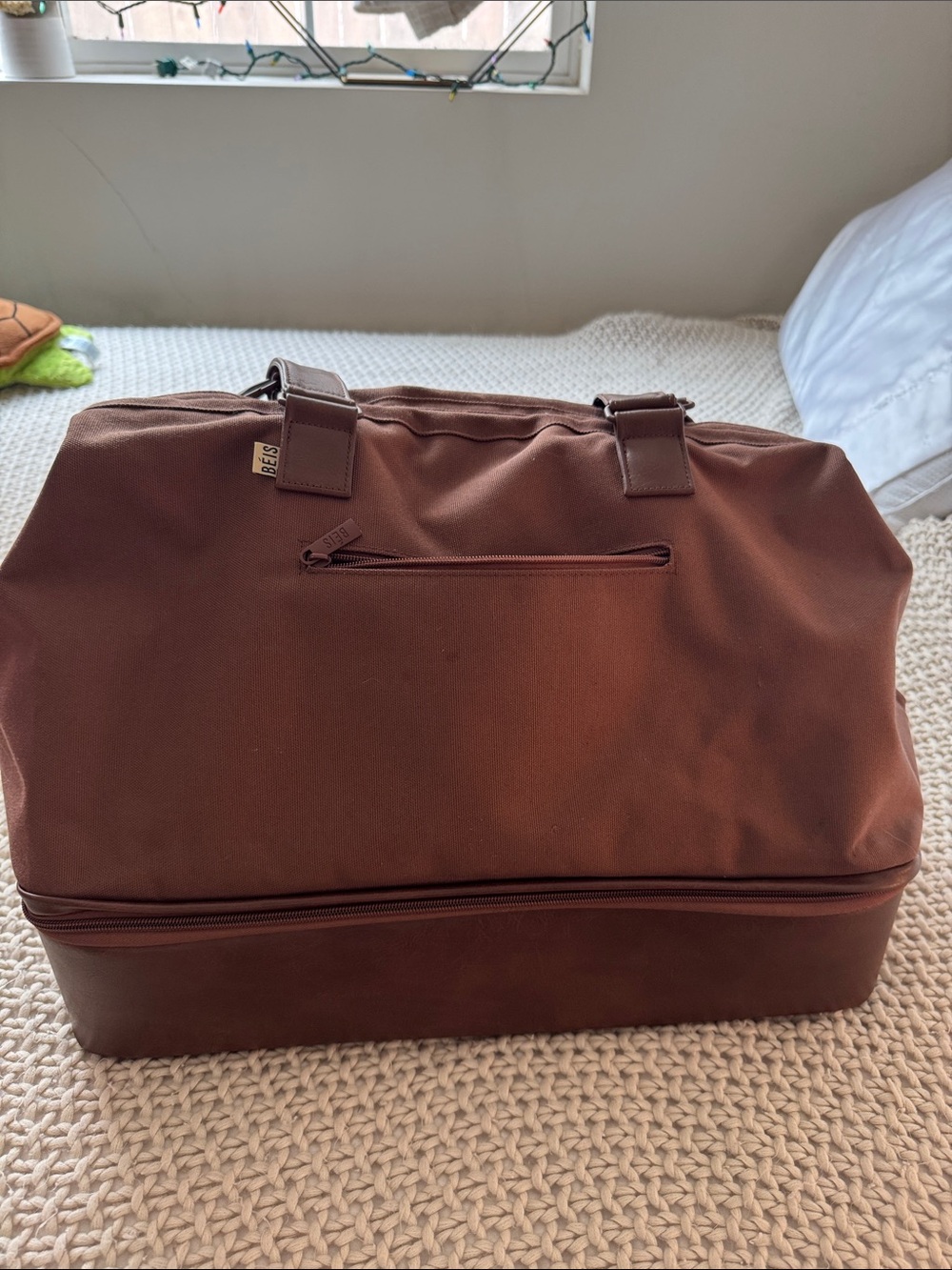 BEIS Brown Two-Tone Travel Duffle Bag